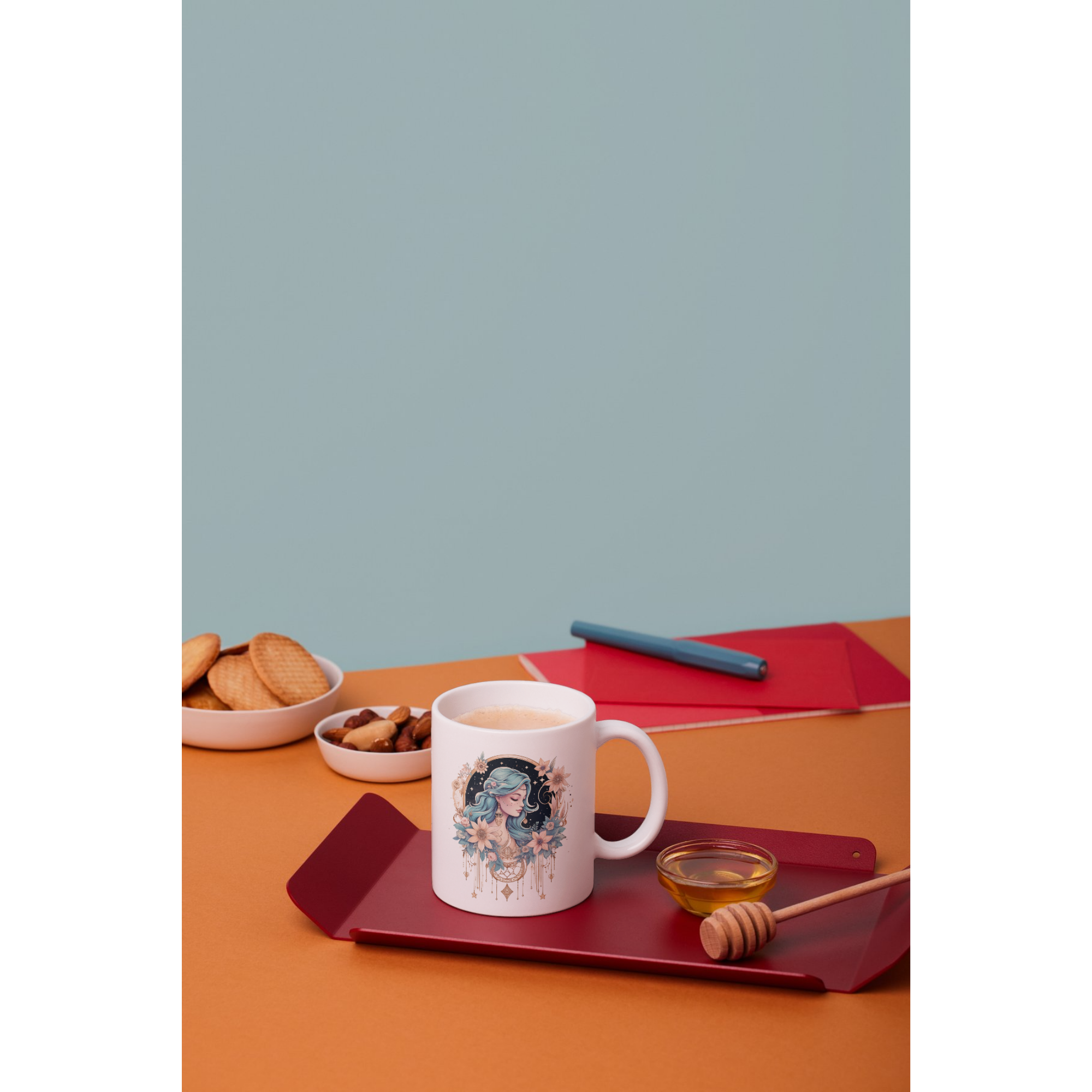 Celestial Moon Goddess Mug - Mystical Floral Art Coffee Cup | Boho Gift