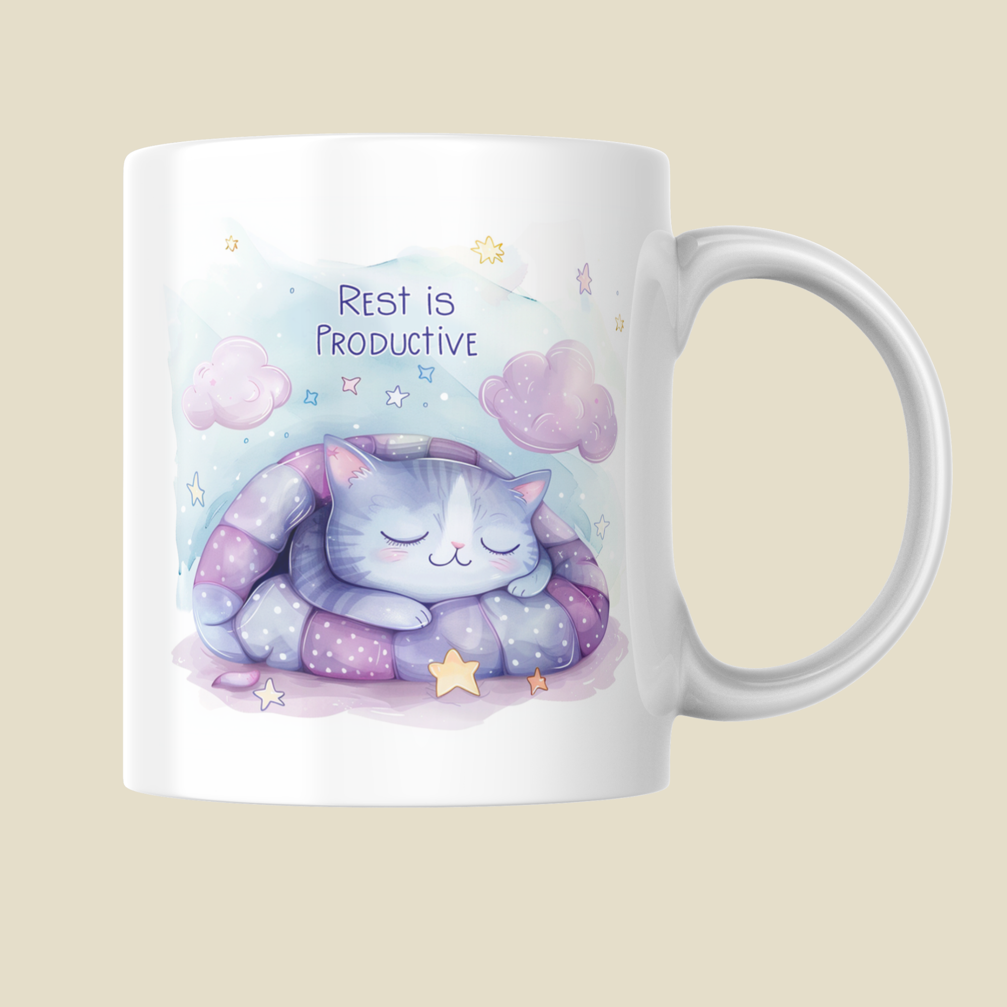 Cozy Cat “Rest Is Productive” Ceramic Mug