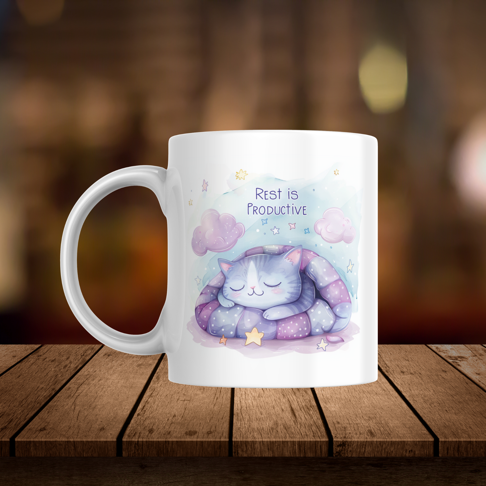 Cozy Cat “Rest Is Productive” Ceramic Mug