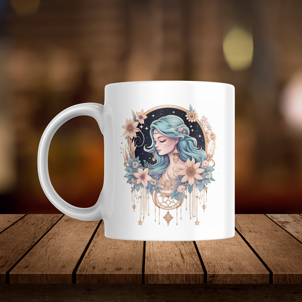Celestial Moon Goddess Mug - Mystical Floral Art Coffee Cup | Boho Gift