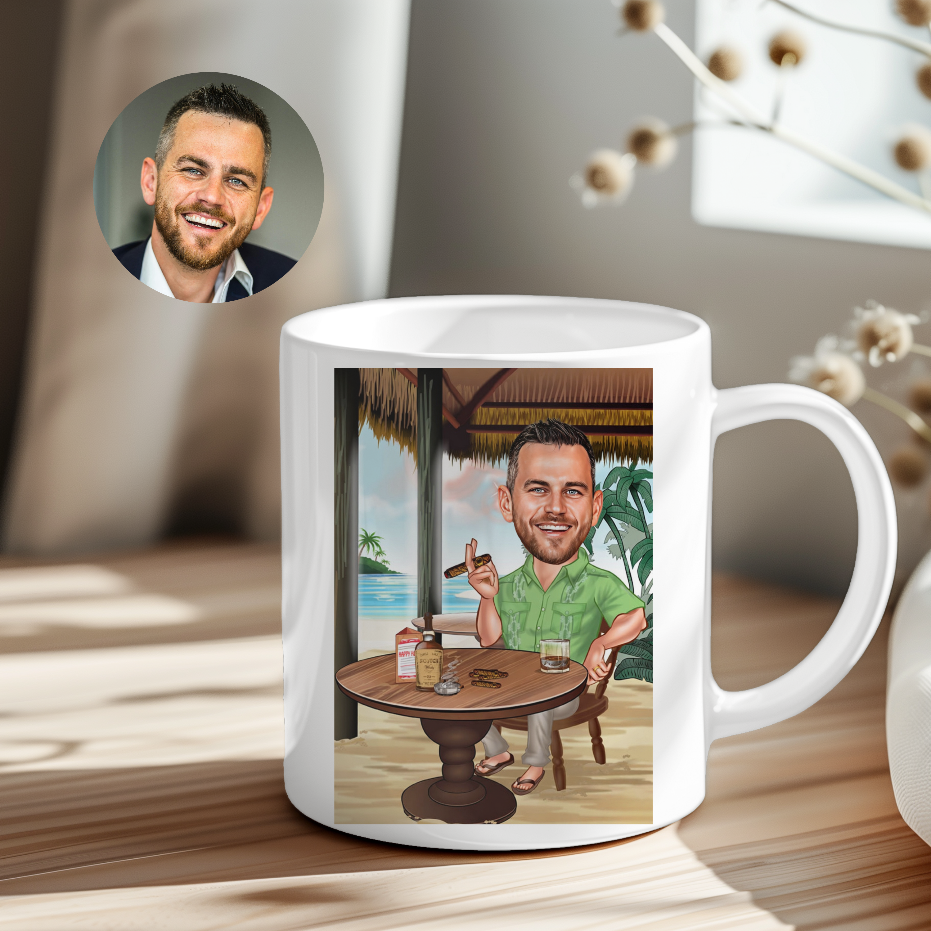 Caricature Mug – Beach Vibes 🏖️🍹