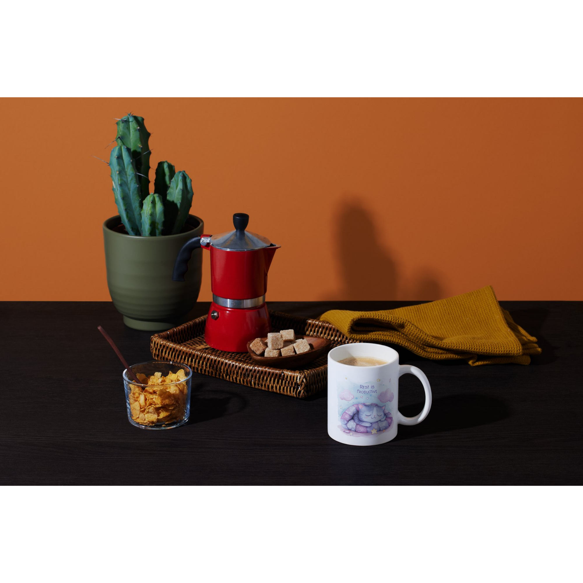 Cozy Cat “Rest Is Productive” Ceramic Mug