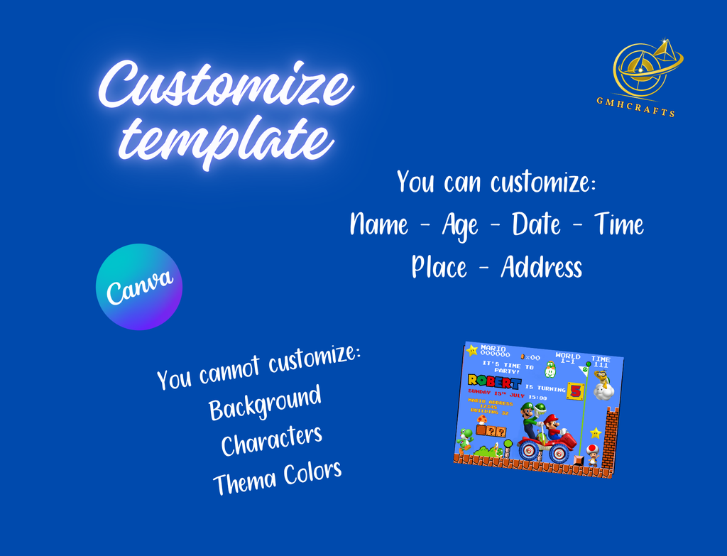 Super Mario Birthday Invitation | Editable Canva Template (Digital Download)