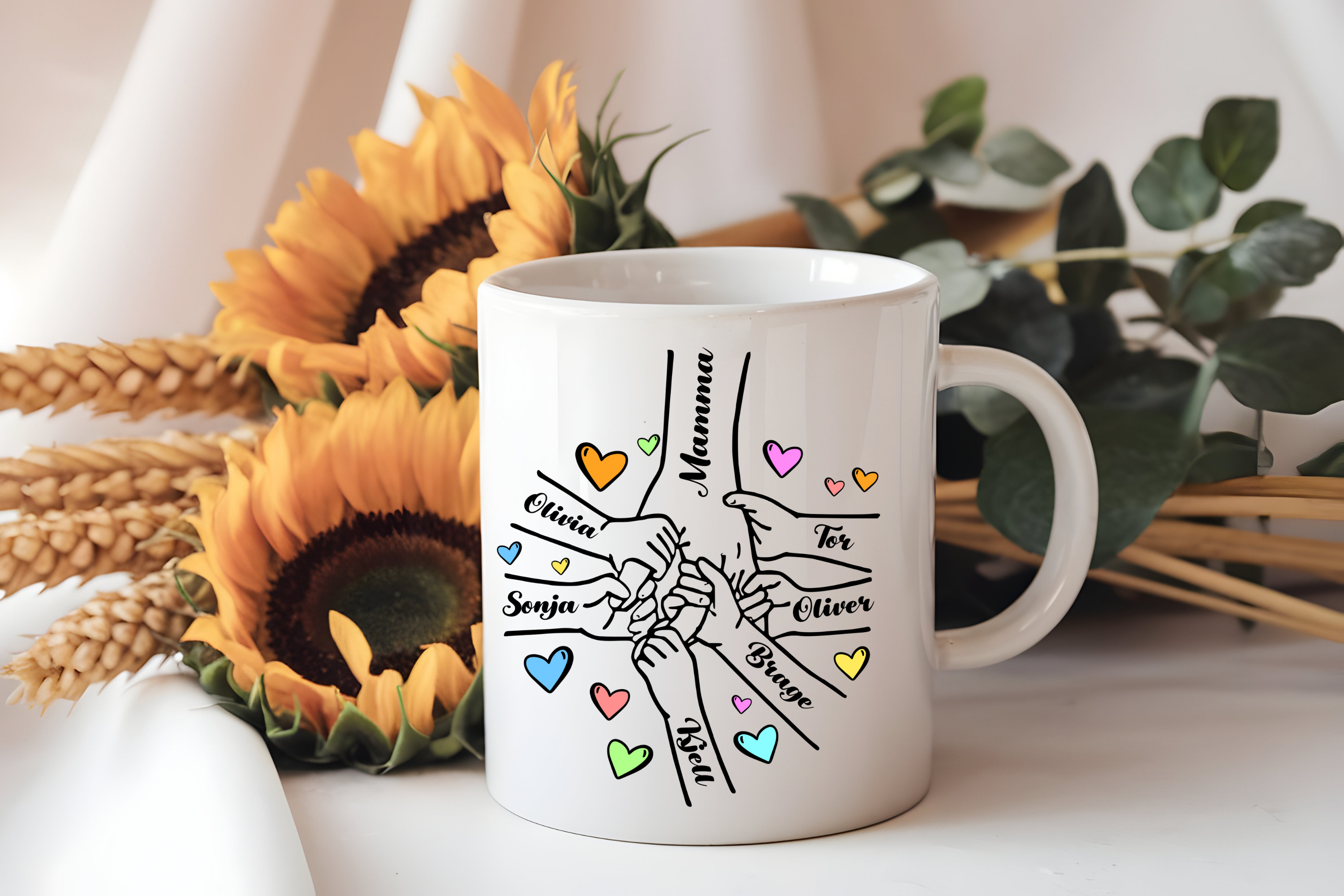Personalized Mom Mug - Custom Children Names with Hearts