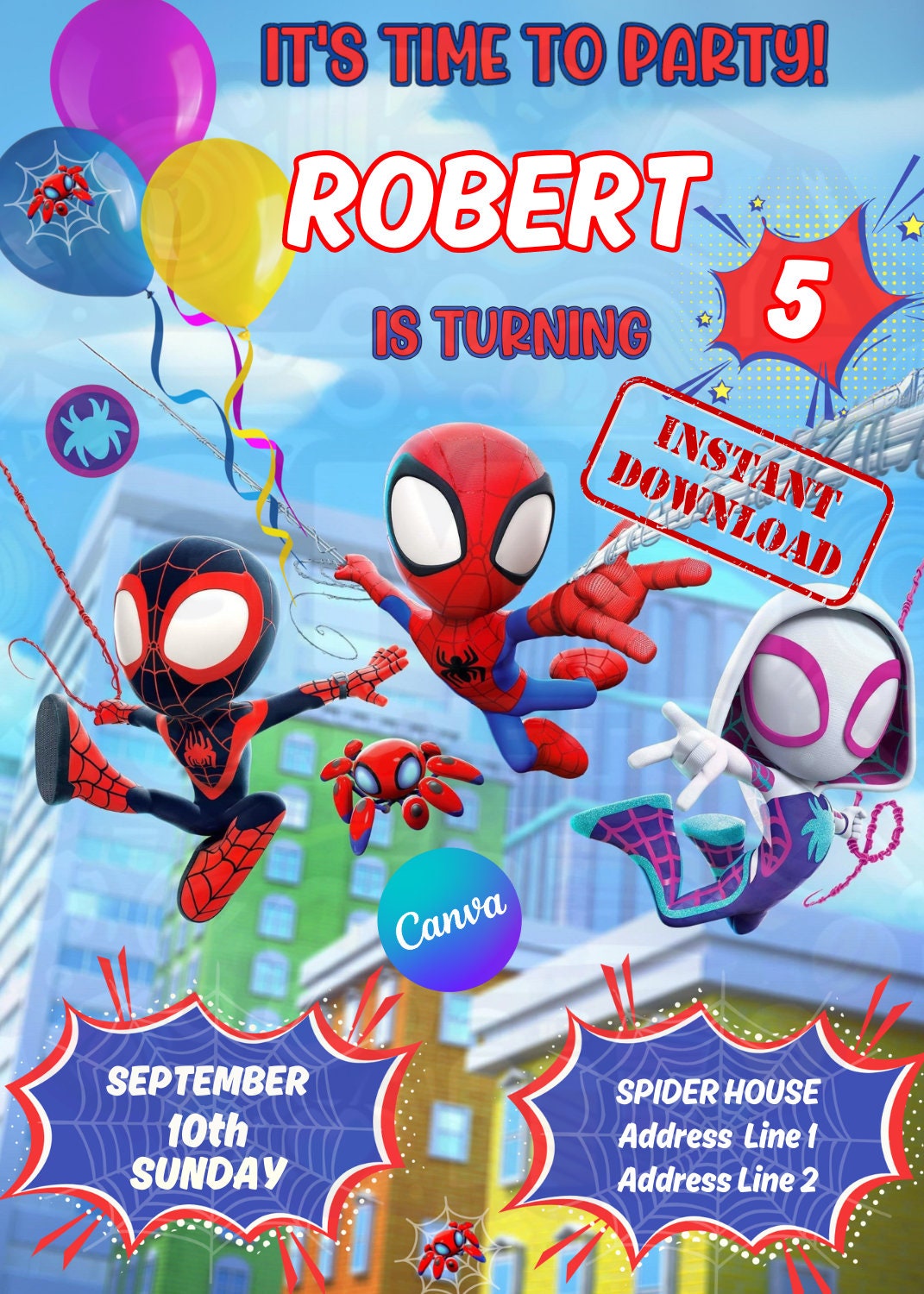 Editable Spidey and Friends Birthday Invitation (Digital Download)