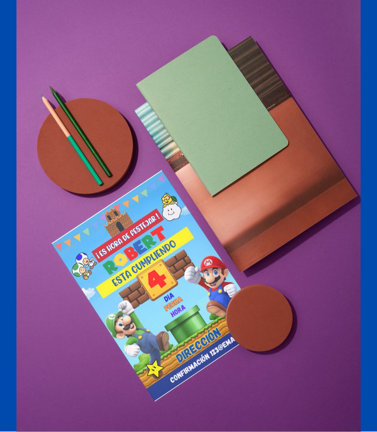 Invitacion Cumpleanos Mario Bros Imprimible | Editable en Canva | Descarga Digital