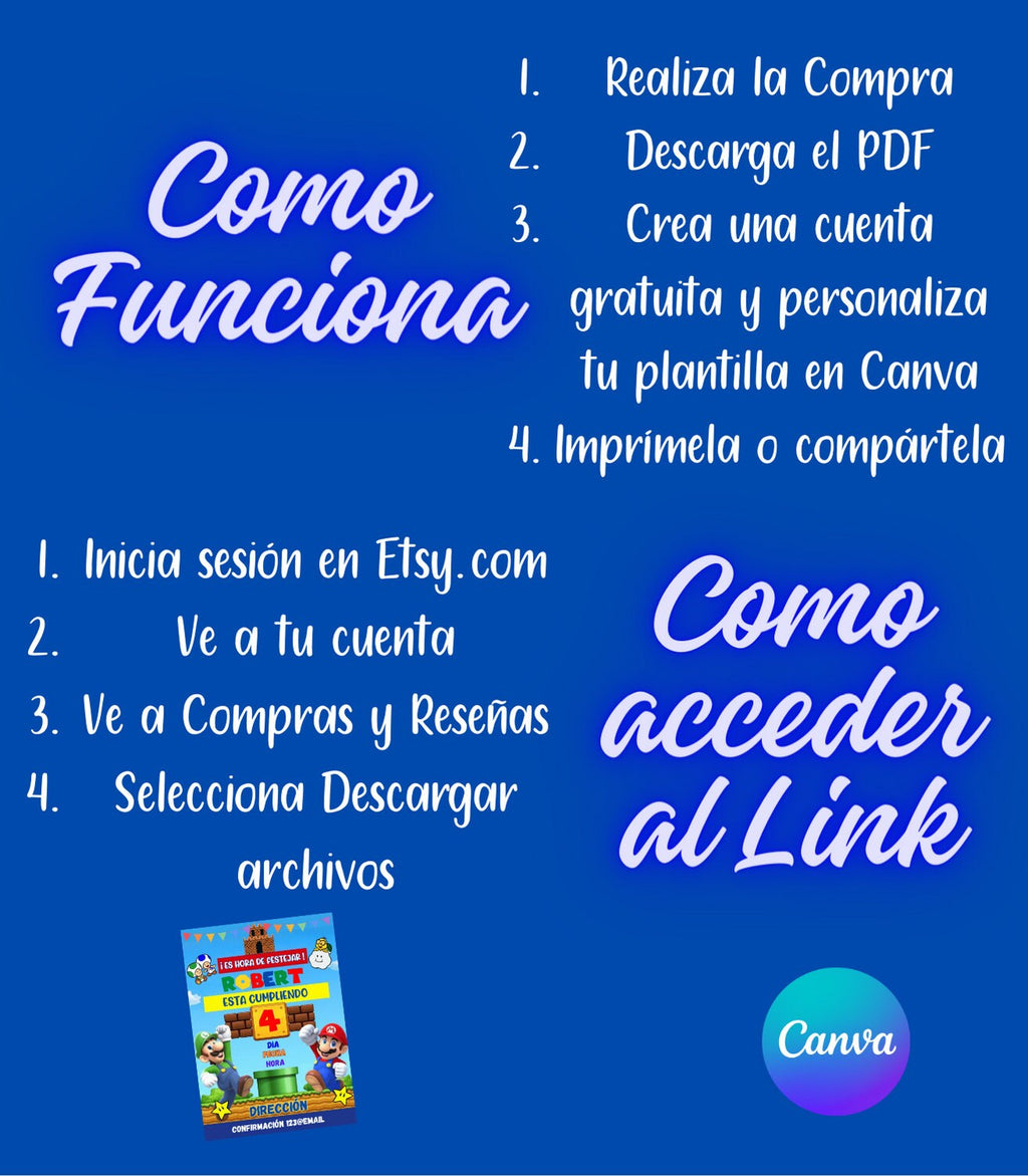 Invitacion Cumpleanos Mario Bros Imprimible | Editable en Canva | Descarga Digital