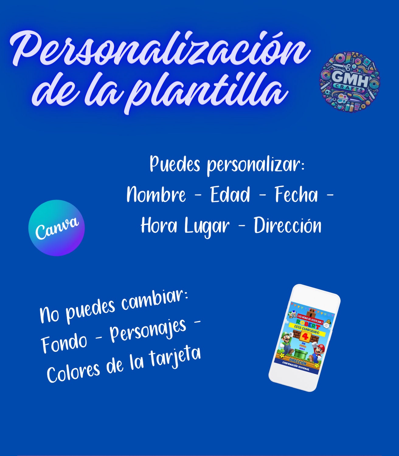 Invitacion Cumpleanos Mario Bros Imprimible | Editable en Canva | Descarga Digital