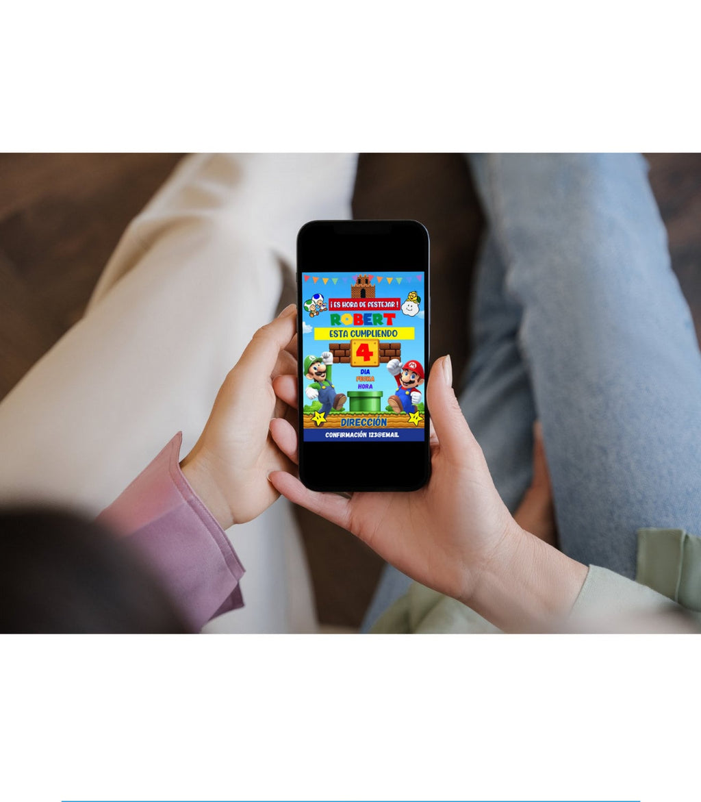Invitacion Cumpleanos Mario Bros Imprimible | Editable en Canva | Descarga Digital