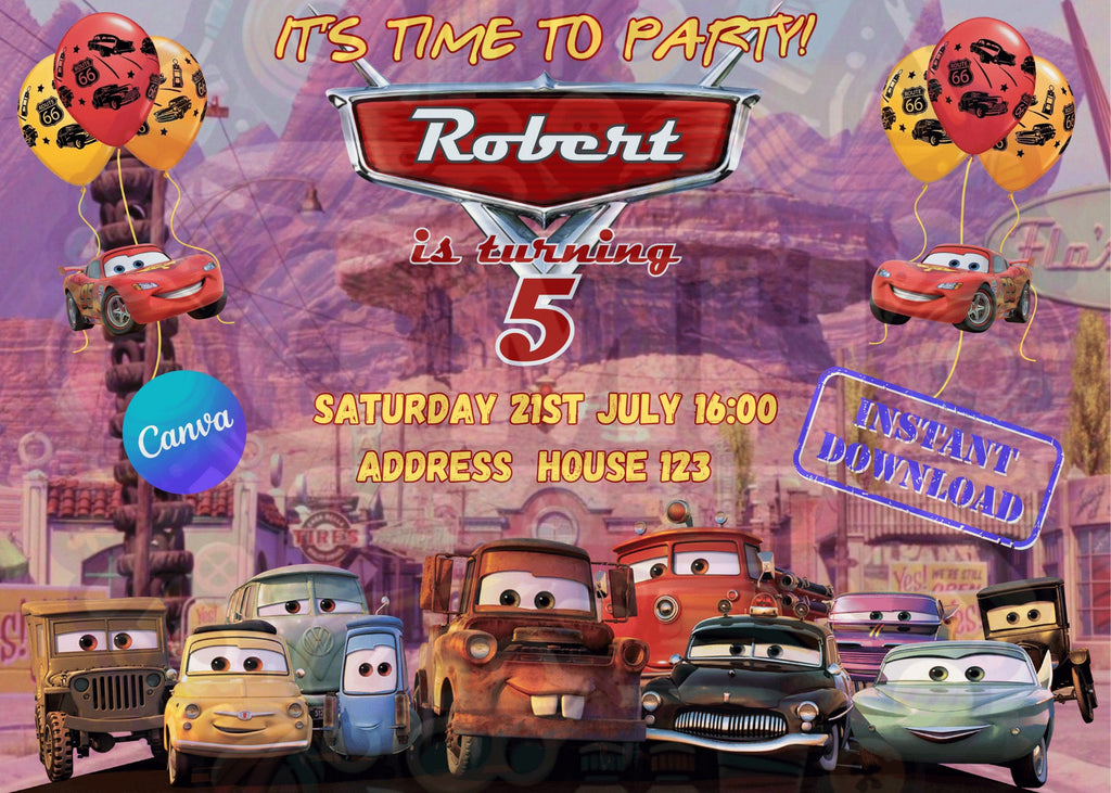 Lightning McQueen Birthday Invitation Printable | Editable Cars Party Invite | Digital Download