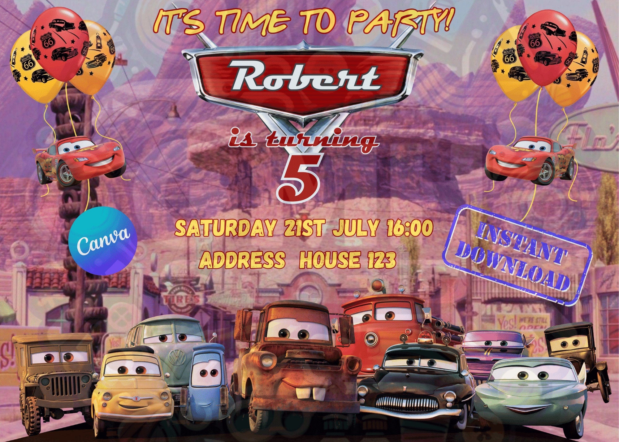 Lightning McQueen Birthday Invitation Printable | Editable Cars Party Invite | Digital Download