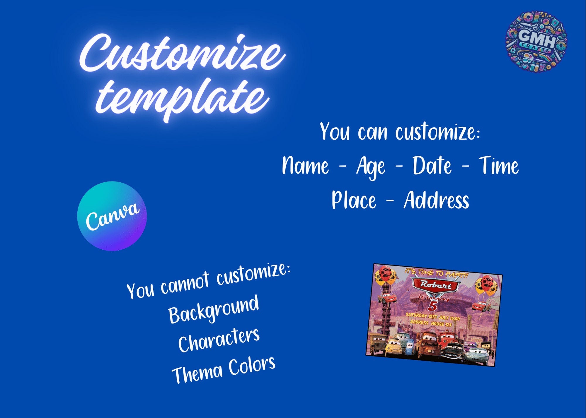 Lightning McQueen Birthday Invitation Printable | Editable Cars Party Invite | Digital Download