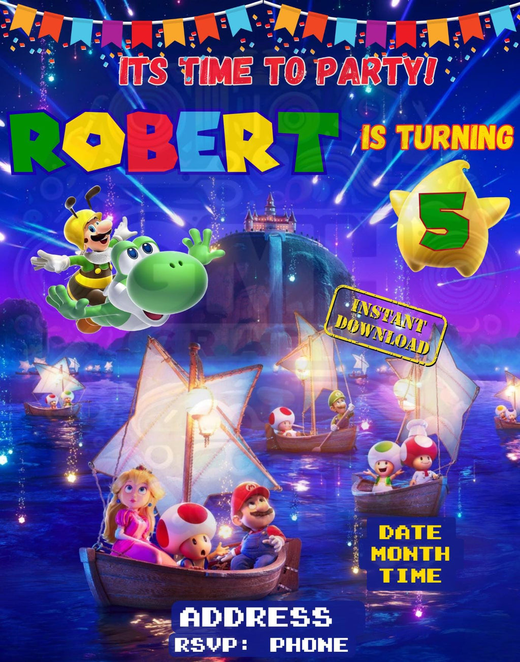Super Mario Birthday Invitation | Editable Gaming Party Template (Digital Download)
