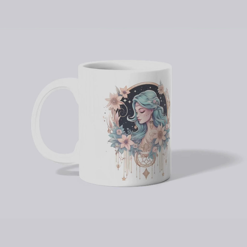 Celestial Moon Goddess Mug - Mystical Floral Art Coffee Cup | Boho Gift